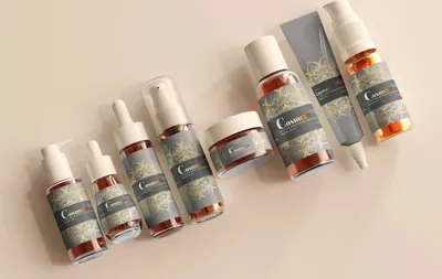 a group of bottles of skin care products