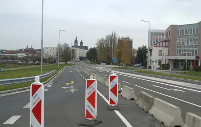 Road construction with barriers and traffic cones